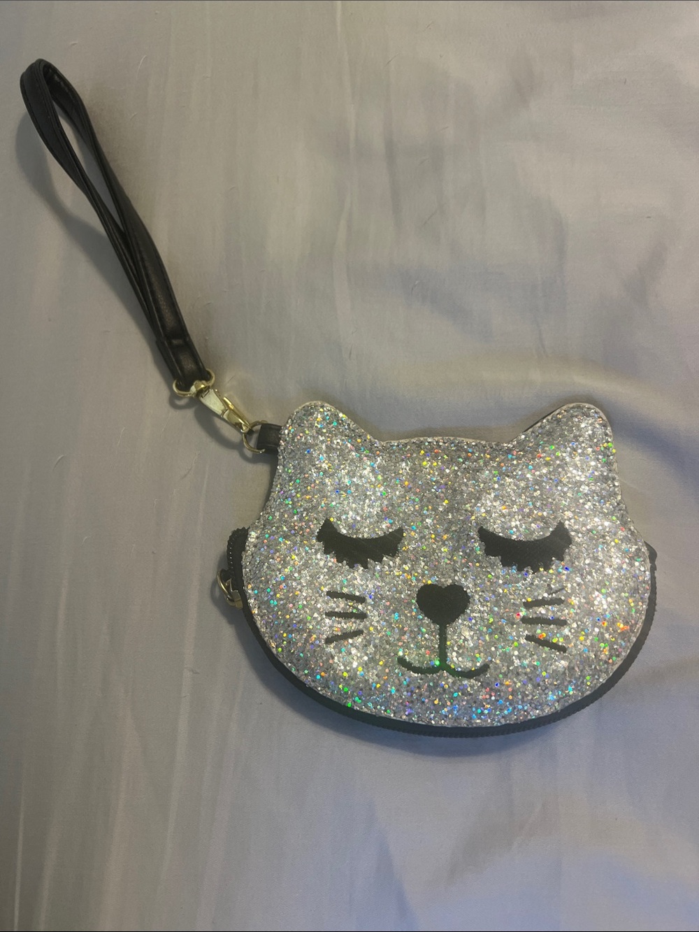 Betsy Luv Silver Glitter Wristlet Kitty Wristlet -